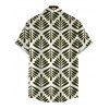 Vacation Couple Outfit Symmetrical Olive Leaf Print Cut Out Plunging Neck Flowy Dress and Shirt Set - PLANT GREEN S | US 4