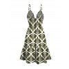 Vacation Couple Outfit Symmetrical Olive Leaf Print Cut Out Plunging Neck Flowy Dress and Shirt Set - PLANT GREEN S | US 4