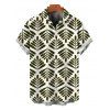 Vacation Couple Outfit Symmetrical Olive Leaf Print Cut Out Plunging Neck Flowy Dress and Shirt Set - PLANT GREEN S | US 4