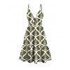Vacation Couple Outfit Symmetrical Olive Leaf Print Cut Out Plunging Neck Flowy Dress and Shirt Set - PLANT GREEN S | US 4