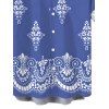 Men's Casual Shirt Vintage Damask Floral Motif Print Button Up Shirt - Bleu Ciel 5XL