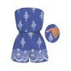 Casual Romper Vintage Damask Floral Motif Print Pocket Off the Shoulder Romper - Bleu Ciel XXL | US 14