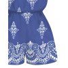 Casual Romper Vintage Damask Floral Motif Print Pocket Off the Shoulder Romper - Bleu Ciel XXL | US 14