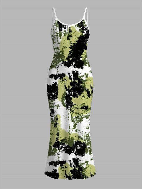 Vacation Dress Splatter Ink Camo Print Bodycon Mermaid Maxi Dress
