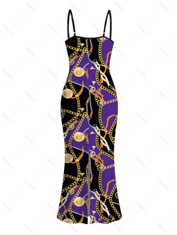 Vacation Dress Colorblock Vintage Chain Print Bodycon Mermaid Maxi Dress - Pourpre XXL | US 14