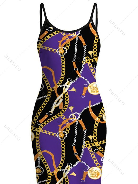 Vacation Dress Colorblock Vintage Chain Print Bodycon Mermaid Maxi Dress - Pourpre XXL | US 14