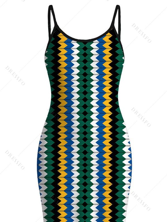 Hawaiian Vacation Dress Colorblock Zig Zag Print Bodycon Mermaid Maxi Dress - multicolor XXL | US 14