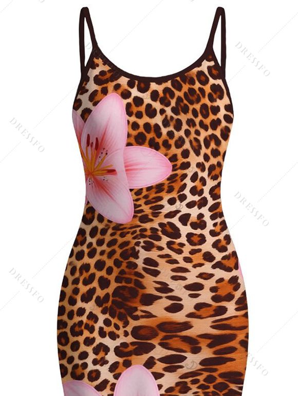 Vacation Dress Lily Floral Leopard Print Bodycon Mermaid Maxi Dress - Brun Légère XXL | US 14