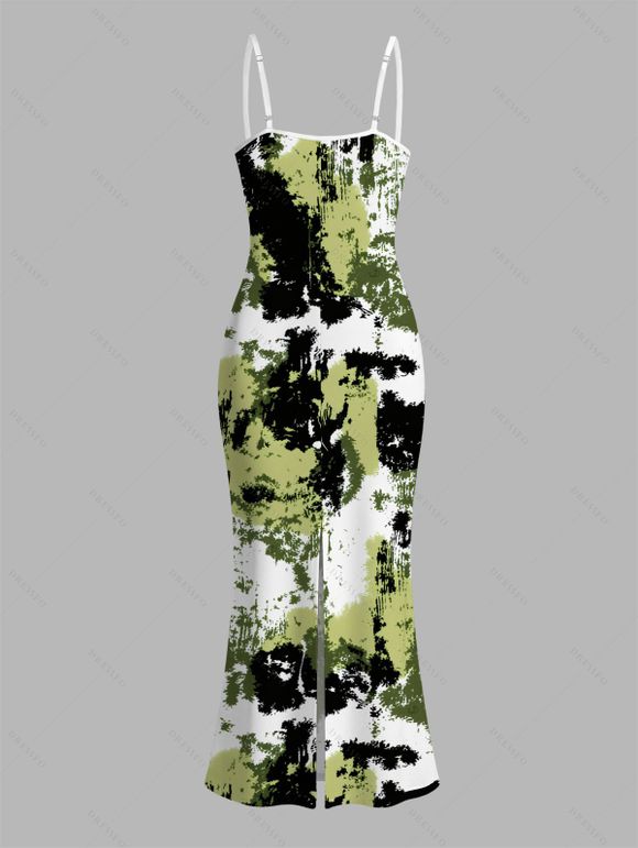 Vacation Dress Splatter Ink Camo Print Bodycon Mermaid Maxi Dress - Vert XXL | US 14