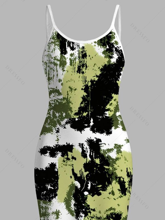 Vacation Dress Splatter Ink Camo Print Bodycon Mermaid Maxi Dress - Vert XXL | US 14