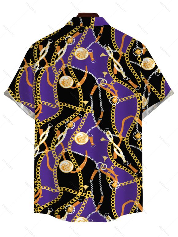 Men's Vacation Shirt Colorblock Vintage Chain Print Button Up Shirt - Concorde 5XL