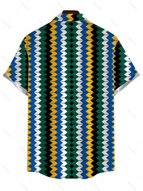 Men's Hawaiian Vacation Shirt Colorblock Zig Zag Print Button Up Shirt - multicolor 5XL