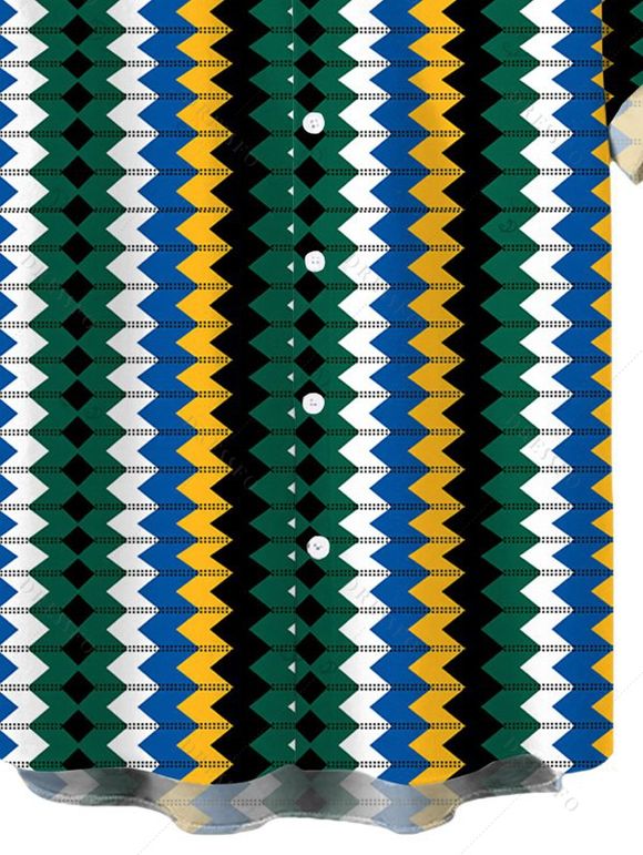 Men's Hawaiian Vacation Shirt Colorblock Zig Zag Print Button Up Shirt - multicolor 5XL