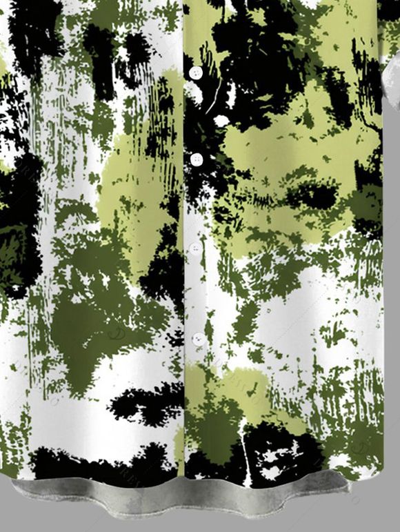 Men's Vacation Shirt Splatter Ink Camo Print Button Up Shirt - Vert 5XL