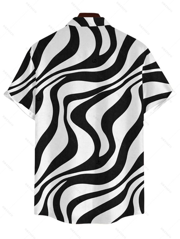 Men's Casual Shirt Swirl Abstract Wave Print Button Up Shirt - Blanc 5XL