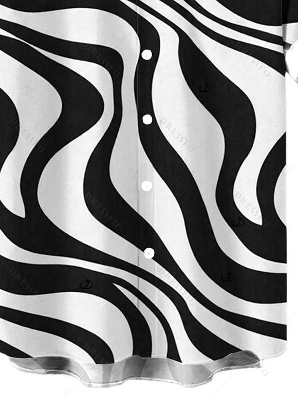 Men's Casual Shirt Swirl Abstract Wave Print Button Up Shirt - Blanc 5XL