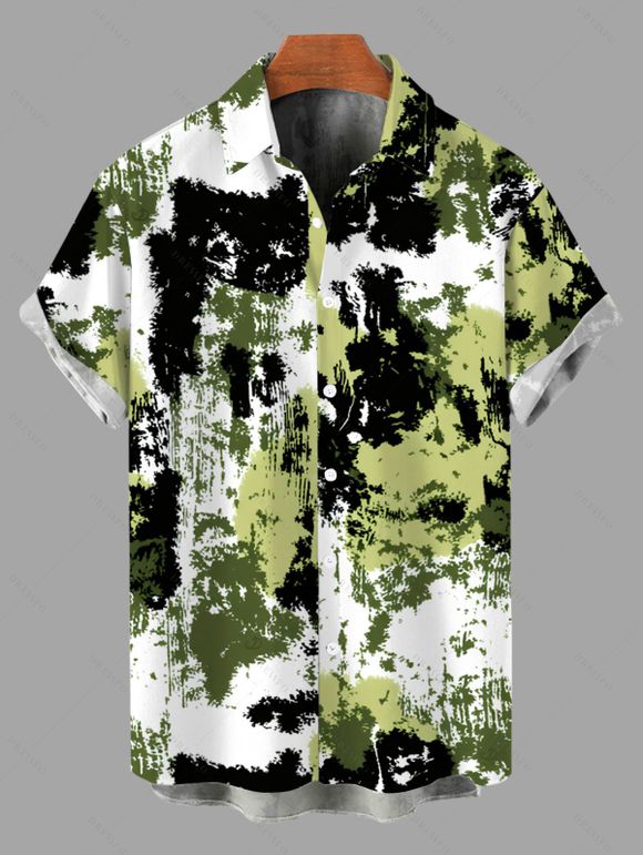 Vacation Couple Outfit Splatter Ink Camo Print Bodycon Mermaid Maxi Dress and Shirt Set - Vert S | US 4
