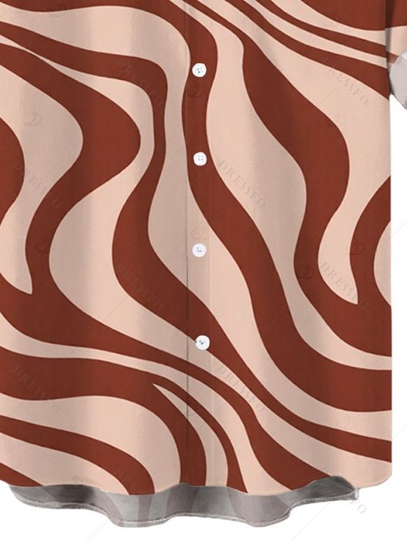 Men's Casual Shirt Swirl Abstract Wave Print Button Up Shirt - Abricot M