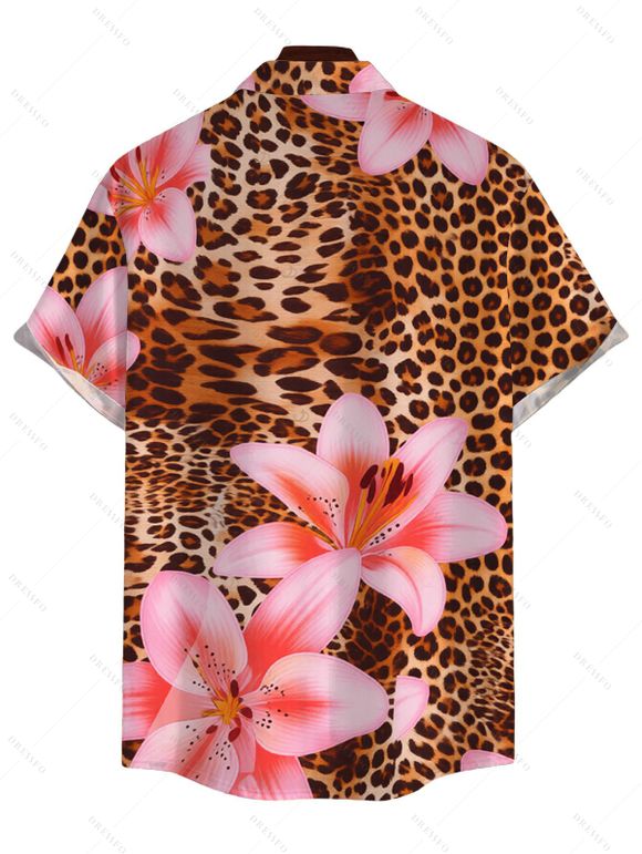 Vacation Couple Outfit Lily Floral Leopard Print Bodycon Mermaid Maxi Dress and Shirt Set - Brun Légère S | US 4