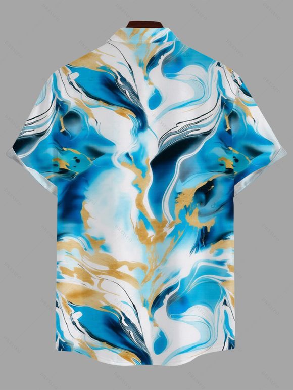 Vacation Couple Outfit Marble Fluid Swirl Tie Dye Print Bodycon Mermaid Maxi Dress and Shirt Set - Bleu S | US 4