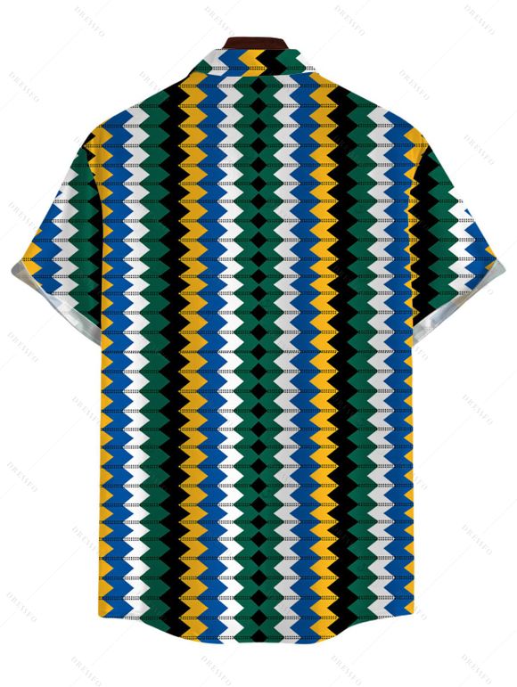 Hawaiian Vacation Couple Outfit Colorblock Zig Zag Print Bodycon Mermaid Maxi Dress and Shirt Set - multicolor S | US 4