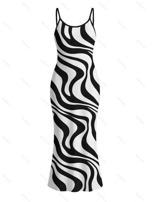 Vacation Couple Outfit Swirl Abstract Wave Print Bodycon Mermaid Maxi Dress and Shirt Set - Blanc S | US 4