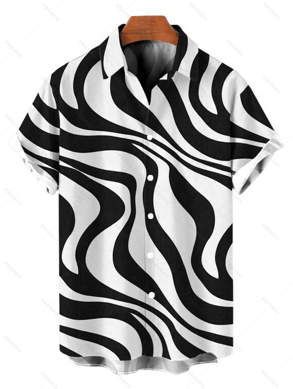 Vacation Couple Outfit Swirl Abstract Wave Print Bodycon Mermaid Maxi Dress and Shirt Set - Blanc S | US 4