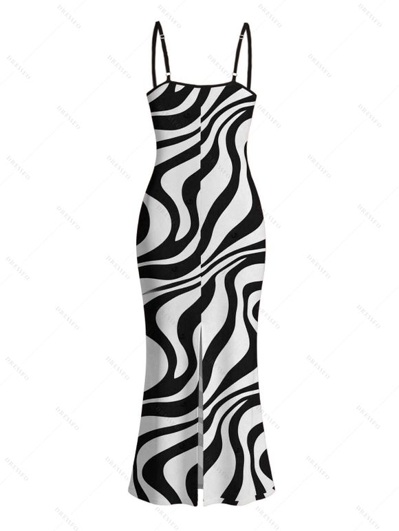 Vacation Dress Swirl Abstract Wave Print Bodycon Mermaid Maxi Dress - Blanc XXL | US 14