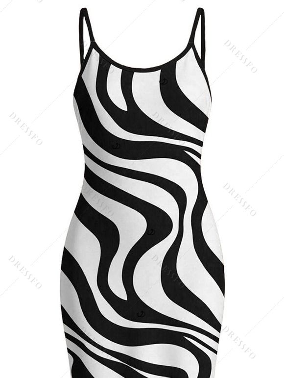 Vacation Dress Swirl Abstract Wave Print Bodycon Mermaid Maxi Dress - Blanc XXL | US 14