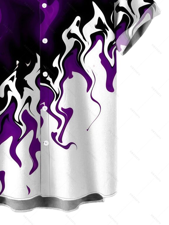 Men's Vacation Shirt Contrast Color Flame Print Button Up Shirt - Concorde 5XL
