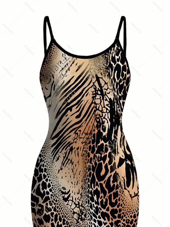 Vacation Dress Mixed Leopard Tiger Patchwork Print Bodycon Mermaid Maxi Dress - Brun XXL | US 14