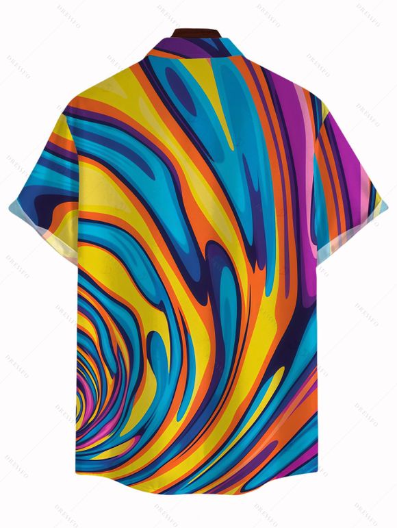 Men's Vacation Shirt Colorful Swirl Abstract Ripple Print Button Up Shirt - multicolor A 5XL