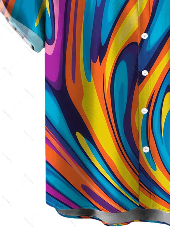 Men's Vacation Shirt Colorful Swirl Abstract Ripple Print Button Up Shirt - multicolor A 5XL