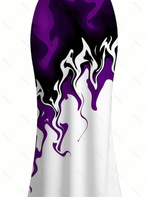 Vacation Dress Contrast Color Flame Print Bodycon Mermaid Maxi Dress - Concorde XXL | US 14