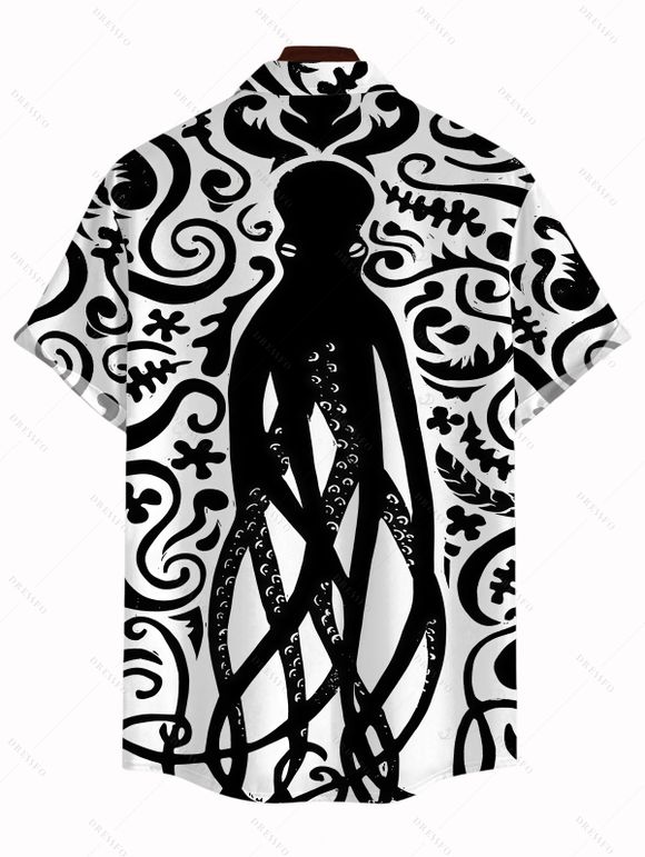 Men's Vacation Gothic Shirt Colorblock Octopus Totem Print Button Up Shirt - Noir 5XL