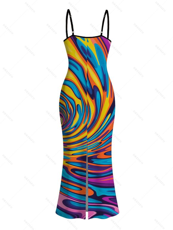 Vacation Dress Colorful Swirl Abstract Ripple Print Bodycon Mermaid Maxi Dress - multicolor A XXL | US 14