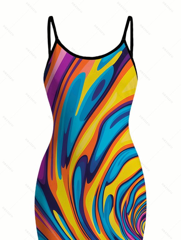 Vacation Dress Colorful Swirl Abstract Ripple Print Bodycon Mermaid Maxi Dress - multicolor A XXL | US 14