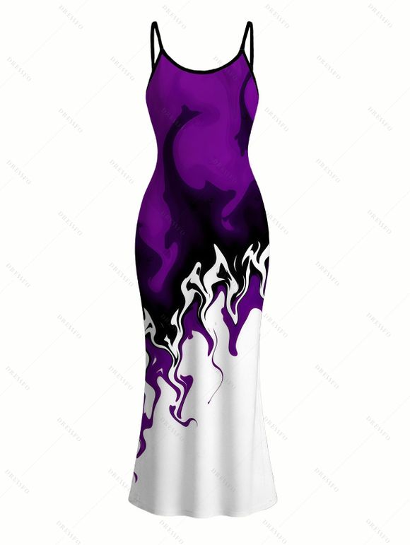 Vacation Couple Outfit Contrast Color Flame Print Bodycon Mermaid Maxi Dress and Shirt Set - Concorde S | US 4