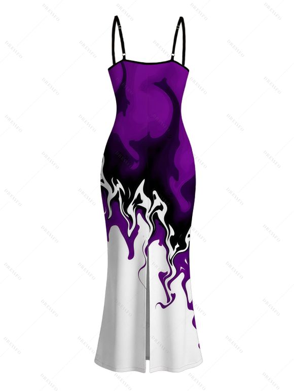 Vacation Couple Outfit Contrast Color Flame Print Bodycon Mermaid Maxi Dress and Shirt Set - Concorde S | US 4