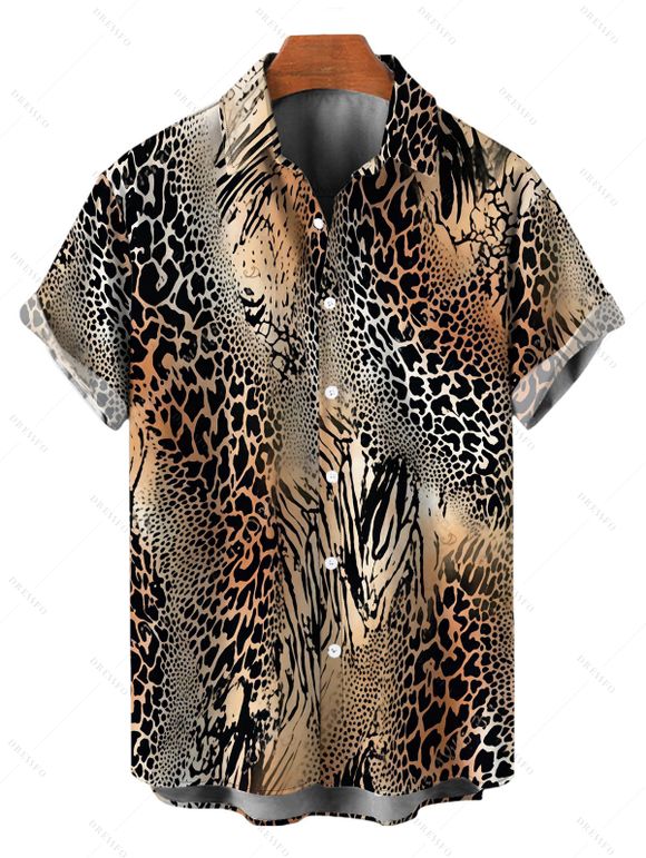 Vacation Couple Outfit Mixed Leopard Tiger Patchwork Print Bodycon Mermaid Maxi Dress and Shirt Set - Brun S | US 4