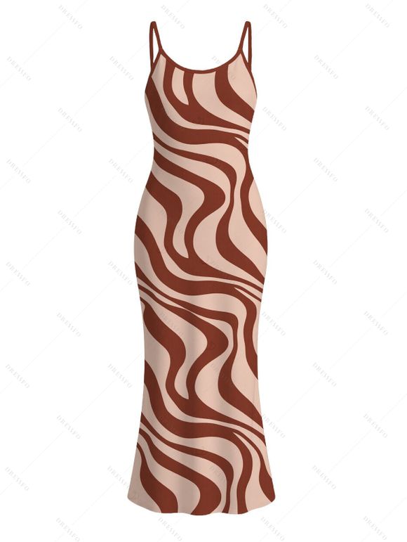 Vacation Couple Outfit Swirl Abstract Wave Print Bodycon Mermaid Maxi Dress and Shirt Set - Abricot S | US 4