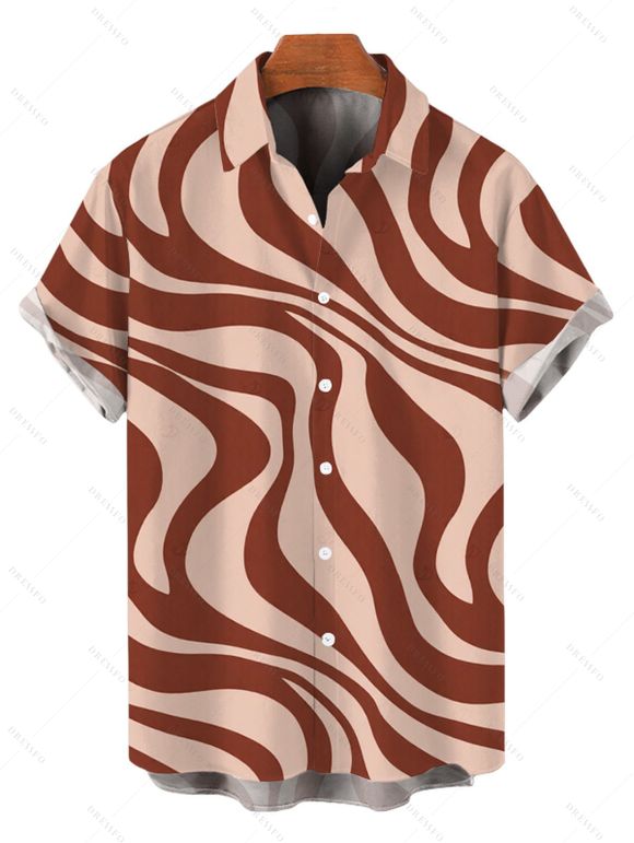 Vacation Couple Outfit Swirl Abstract Wave Print Bodycon Mermaid Maxi Dress and Shirt Set - Abricot S | US 4