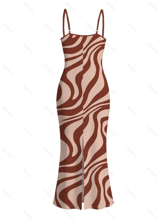 Vacation Dress Swirl Abstract Wave Print Bodycon Mermaid Maxi Dress - Abricot M | US 6