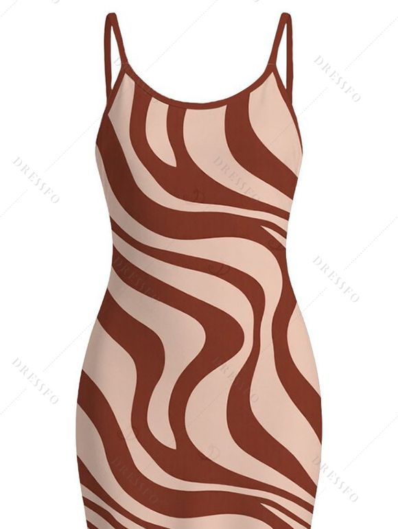 Vacation Dress Swirl Abstract Wave Print Bodycon Mermaid Maxi Dress - Abricot M | US 6
