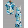 Vacation Couple Outfit Marble Fluid Swirl Tie Dye Print Bodycon Mermaid Maxi Dress and Shirt Set - Bleu S | US 4