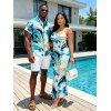Vacation Couple Outfit Marble Fluid Swirl Tie Dye Print Bodycon Mermaid Maxi Dress and Shirt Set - Bleu S | US 4