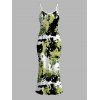 Vacation Couple Outfit Splatter Ink Camo Print Bodycon Mermaid Maxi Dress and Shirt Set - Vert S | US 4