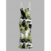 Vacation Couple Outfit Splatter Ink Camo Print Bodycon Mermaid Maxi Dress and Shirt Set - Vert S | US 4