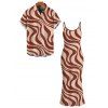 Vacation Couple Outfit Swirl Abstract Wave Print Bodycon Mermaid Maxi Dress and Shirt Set - Abricot S | US 4