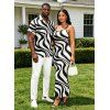 Vacation Couple Outfit Swirl Abstract Wave Print Bodycon Mermaid Maxi Dress and Shirt Set - Blanc S | US 4